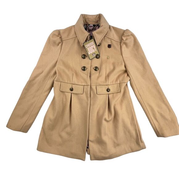 Vintage Juicy Couture Wool Pea Coat Womens Medium Peplum Swing Stick Pin NEW